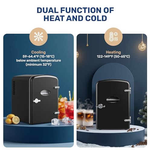 Image of HealSmart 4L Mini Fridge with Observation Window, 6 Can Capacity, Freon-Free and Portable Cooler and Warmer, Cosmetics /Food /Beverage, Black New