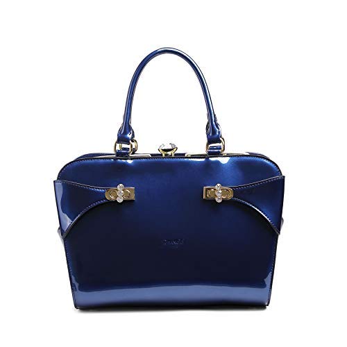 Tri-Star Metallic Handbag | Laser Cut Sleek Elegant 3D Engraved Reflective Shoulder Purse | Unique & Gorgeous (KZ8152) (Royal Blue)