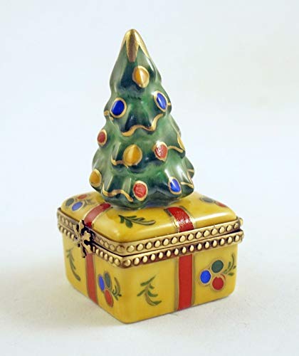 Authentic French Porcelain Hand Painted Christmas Limoges Box Cute Decorated Christmas Tree #TOP1