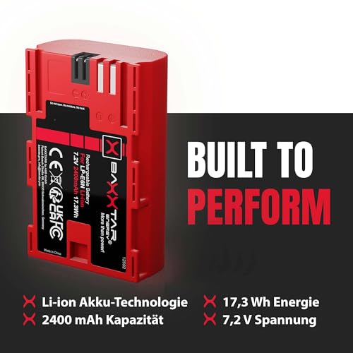 Baxxtar Akku Ersatz für Canon LP-E6N LP-E6 EOS 5D Mark II-IV, 2400mAh – Ansicht 4