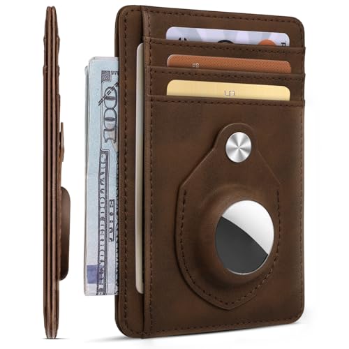 Image of RUNBOX Slim Minimalist Front Pocket Air Tag Holder Wallet for Men, RFID Blocking Card Holder Mens Wallet Gifts for Men Dad