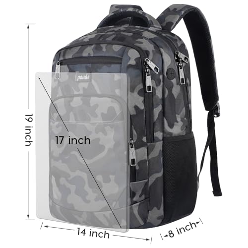 Image of Paude 17 inch Travel Business Backpack for Men,College Backpack School Bookbag for Teens,Laptop Bookbag with USB Port and Headphone Hole,Camouflage Black