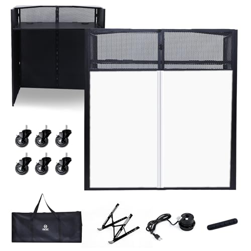 Nice C DJ Booth, DJ Table, DJ Facade, Portable DJ Booth Table with Lighting Scrims, Carry Case, 40x20 inch