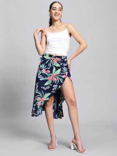Image of GirlCode Women's Boho Floral Print Wrap Front Self Tie Knot Midi Skirt Women & Girls