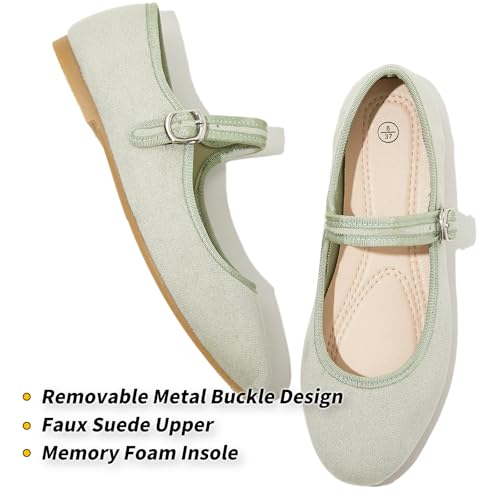 Image of BABUDOG Womens Mary Jane Flats with Strap,Faux Suede Black Flats Shoes,Flats Shoes Women Dressy Comfortable