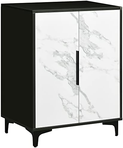 HOMCOM Modern Storage Cabinet with Marble Effect, Adjustable Shelf, Floor Accent Cabinet for Living Room, Home Office, Sturdy, Bedroom, Black