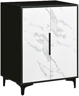 HOMCOM Modern Storage Cabinet with Marble Effect, Adjustable Shelf, Floor Accent Cabinet for Living Room, Home Office, Sturdy, Bedroom, Black