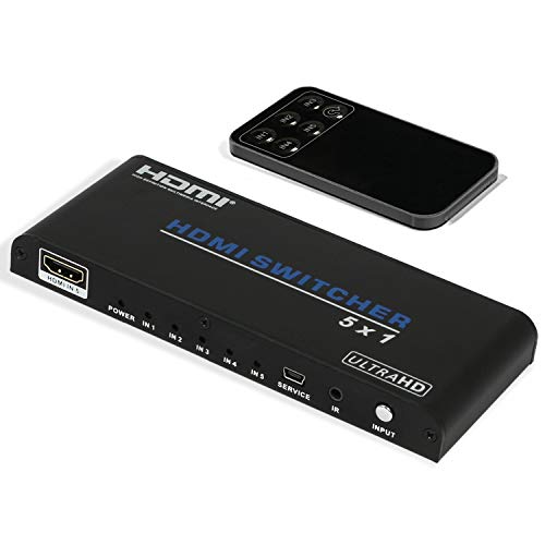HDMI Switch 4K 5 Ports, Elitopt Add 5 Ports to TV HDMI Switches Hub Box with IR Remote Control Support 4K@60Hz HDCP 2.2 4Kx2K 3D Full HD 1080P for TV Xbox PS4 Roku HDTV, Black Aluminum