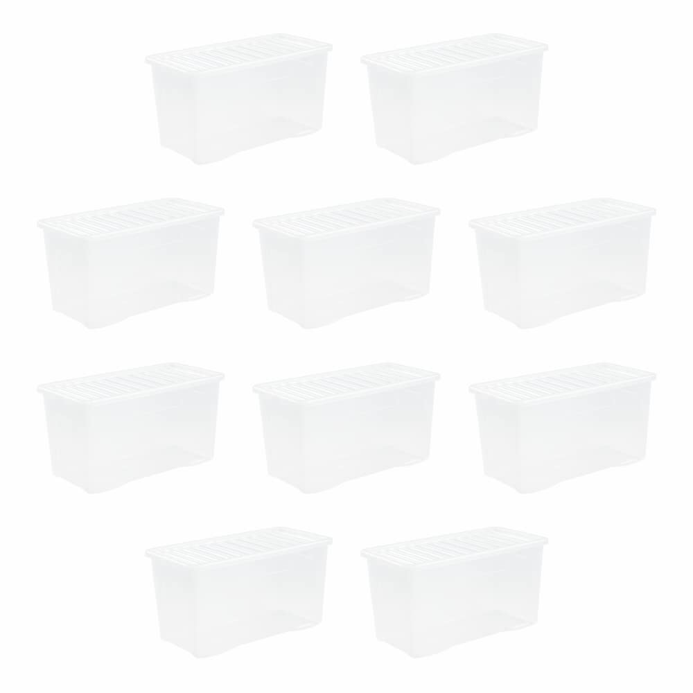 M1ss Clear (Set Of 10-110L Litre Plastic Storage Box With Crystal Lids Home Office Stackable Nestable Container Made In U.k (110L Litre)