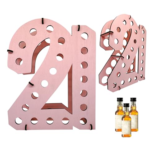 Image of Lumber Reveal USA Pink 21 Shot Bottle Holder | 21st Birthday Decorations | Unique 21st Birthday Gifts | Holds 21 Shooter Bottles | Assembly Required