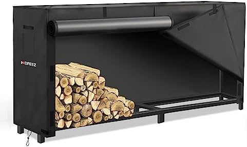 MOFEEZ Firewood Rack Outdoor 8ft with Cover, Log Holder for Wood Storage, Steel Made Holds Up to 4500lbs，Powder-coated Finish for Weather-resistant, Anti-rust