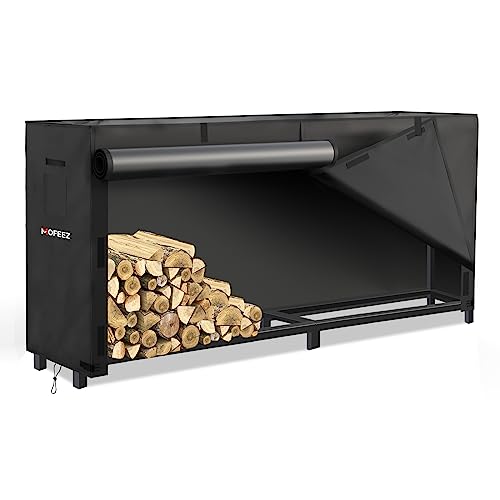 Mofeez Firewood Rack Outdoor 8Ft With Cover, Log Holder For Wood Storage, Steel Made Holds Up To 4500Lbs，Powder-Coated Finish For Weather-Resistant, Anti-Rust #TOP3