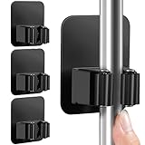 DOMAXCAI 4 Pack Broom Holder Wall Mount, Improved Super Anti-Slip Mop and Broom Holder Wall Mount, Broom Hanger Gripper for Kitchen, Bathroom, Closet, Garden Garage, Black