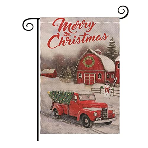 Winotic Merry Christmas Red Truck House Garden Flag 12.5X18 Inch Vertical Double Sided Winter Decorations Holiday Yard Lawn Outdoor Decor #TOP4