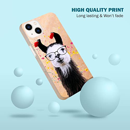 Glisten - Iphone 14 Case, Iphone 14 Designer Case [6.1"] - Watercolour Llama Design Printed Slim Plastic Hard Snap On Protective Designer Back Phone Case/Cover For Iphone 14 Only. White #TOP3