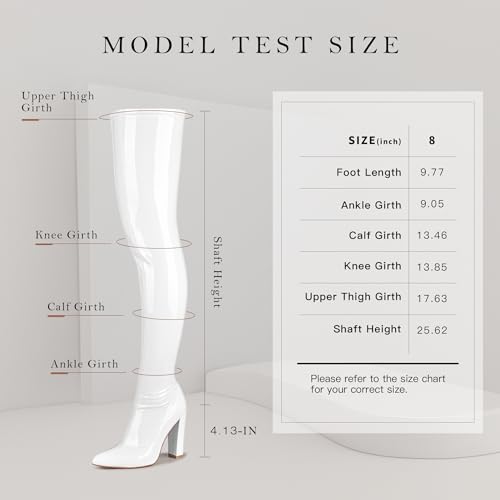 WSKEISP White Thigh High Boots for Women - Patent Leather Heeled Over The Knee Boots3