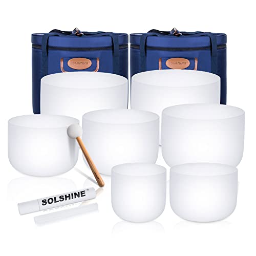 Solshine 6-12 Inch Crystal Singing Bowl Set Of 7 For Sound Healing With 2Pcs Free Heave Duty Carring Case Crystal Mallet And O-Ring Sound Repairer #TOP19