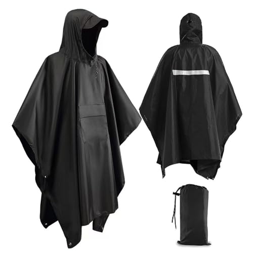 Xrkuu Regenponcho für Erwachsene, Wasserdicht Regenponcho Damen Herren, 3-in-1 Multifunktion Regen Poncho Wiederverwendbarer Regenmantel Regencape mit Reflektorstreifen für Wandern und Reisen, Schwarz