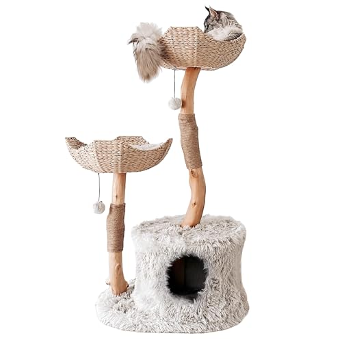Image of Mau - Modern Cat Tree Tower, Real Branch Wood Condo for Large Cats