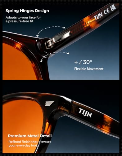 Image of TIJN Blue Light Blocking Glasses Men Women,Vintage Round Frame Eyeglasses | Flexible Lightweight Frames,Red Orange Clear Lens for Computer Gaming Sleep Daily,Anti UV Blue-Ray Glare Screen Fatigue