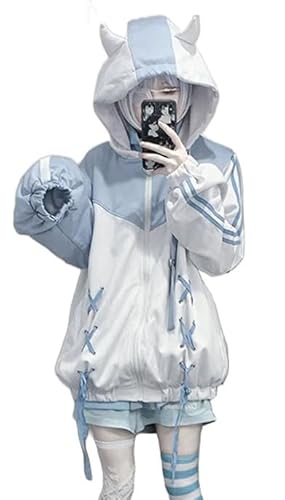 MOLERFO Cute Zip Up Hoodies for Women Watercolor Harajuku Fashion Oversized Sweatshirt Y2k Tops - X-Large - Blue