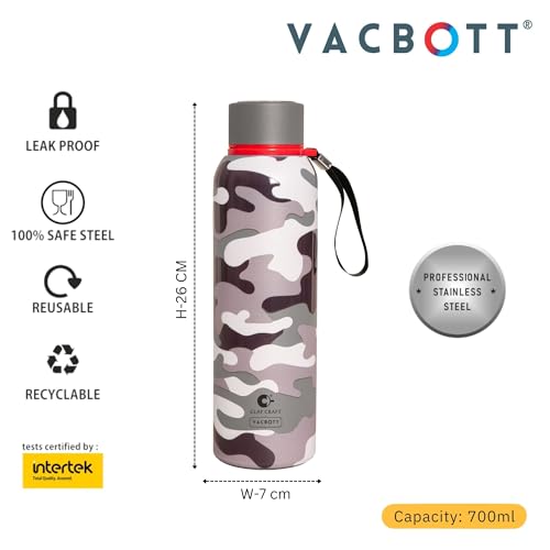 Image of CLAY CRAFT VACBOTT Everest Military Edition Double Wall|18 Hours Hot and 24 Hours|Cold Water Bottle Vacuum Insulated Flask Bottle 700ml, 1 Year Limited Warranty|Leak Proof|BIS Certified|Made in India