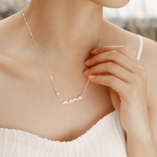 Mama Necklace 925 Sterling Silver Mom Necklace for Women S925 Silver Dainty Mother Jewelry Cute Pendant Necklace, Mom Birthday Gift Jewelry for New Mom Women Wife Anniversary3