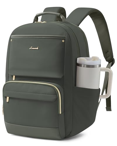 Image of LOVEVOOK Laptop Backpack for Women with Large Capacity Cup Pocket, 15.6 inch Work Purse Travel Bag for Teacher Nurse, Waterproof Computer Business Back Pack, Bookbag for College, Green