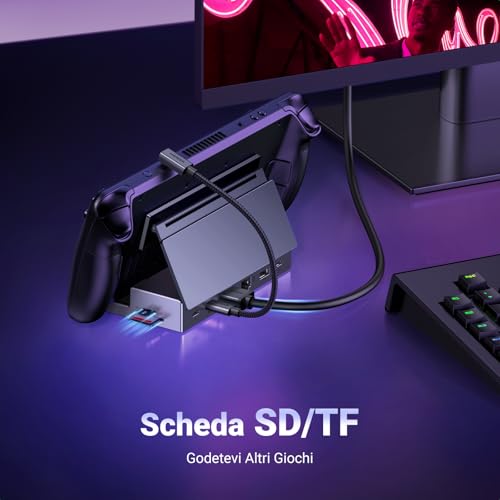 Hub USB C HDMI 4K 60Hz Dock Steam Deck ROG Ally Adattatore Type C 3.2 10Gbps Ethernet Gigabit PD 100W Ricarica Lettore di Schede SD TF Docking Station con Supporto Regolabile - Hub USB - Immagine 6