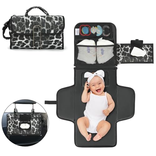 Image of Portable Diaper Changing Pad, Mothers Day Gifts,Modern Portable Pad for Newborn Girl & Boy, Waterproof Travel Baby Changing kit for Moms & Dads - with Smart Wipes Pocket, Baby Gift by ILUVUE