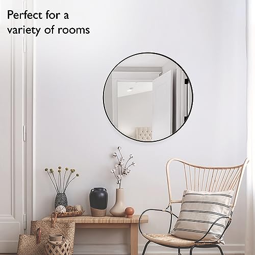 Design House Kenna Round Wall Accent Mirror – 28-Inch, Modern Metal Framed – Living Room, Bedroom, Bathroom Vanity Mirror – Black, 587196