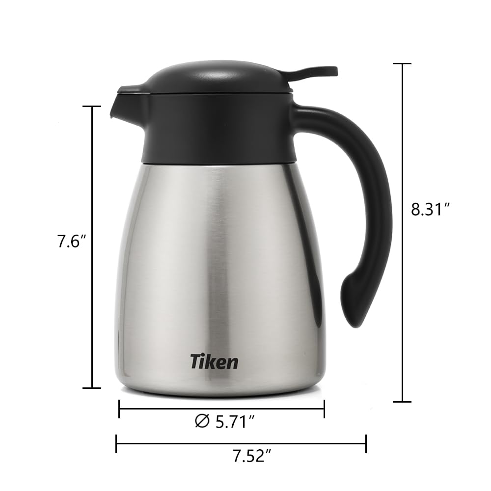 Tiken 1,5L Thermoskanne, Kaffeekanne aus Edelstahl Doppelwandig Vakuum, Isolierkanne Leakproof & Abnehmbarer Deckel, Spülmaschinengeeignet