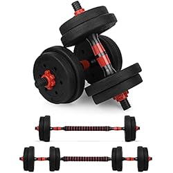 Pecho Con Barra Y Mancuernas wuuhoo® set de mancuernas ajustables Arni - set de 2 mancuernas de 30mm, mancuernas con pesas y barra de extensión, juego de mancuernas de plástico con cierre de estrella, entrenamiento