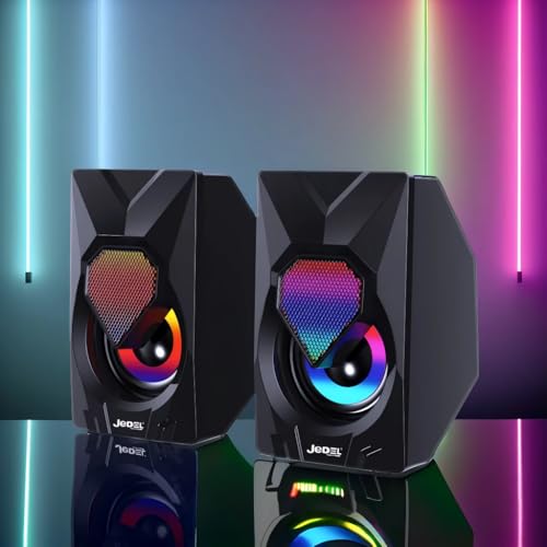 Image of Jedel 2x6W Gaming PC Speaker with RGB Lights, USB Powered Laptop Speaker, 3.5mm AUX Wired Stereo Computer Speaker for Desktop & Laptop, 20Hz-20kHz, Stanley S502 Black