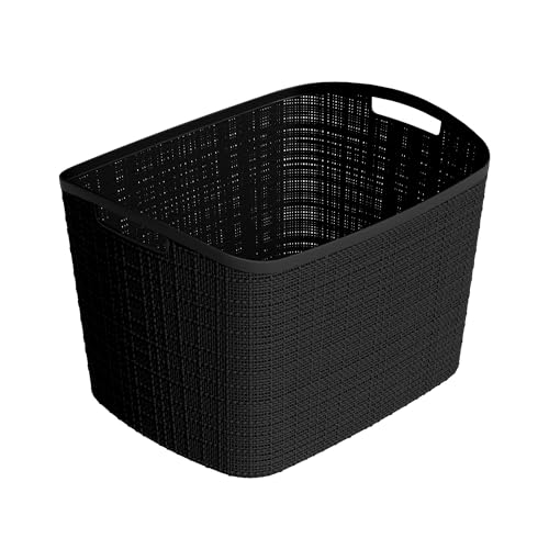 Curver Set of 2 XL 30.5L Jute Decorative Plastic Organization and Storage Baskets - Perfect Bins for Home Office Closet Shelves Kitchen Pantry and All Bedroom Essentials Black