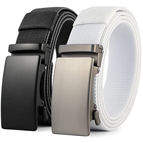 DOOPAI - Cinturón elástico de golf para hombre, 2 unidades, nailon con trinquete, casual, ajuste ajustable para adaptarse, Negro + Blanco, 46-60 waist adjustable 150cm DOOPAI - Cinturón elástico de golf para hombre, 2 unidades, nailon con trinquete, casual, ajuste ajustable para adaptarse, Negro + Blanco, 46-60 waist adjustable 150cm
