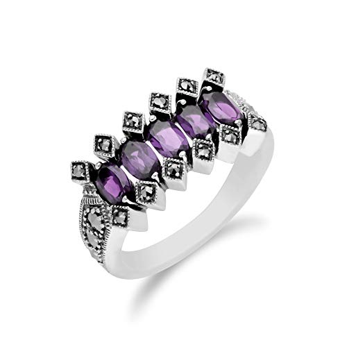 Image of Gemondo USA 925 Sterling Silver Amethyst & Marcasite Ring Size 6, 7, 8, and 9