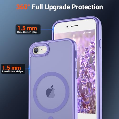 Image of SUPFINE Magnetic for iPhone SE Case 2022 (3rd) /2020 (2nd), iPhone 8 Case (Compatible with MagSafe) (Military Grade Drop Protection) Translucent Matte Phone Cover,Purple