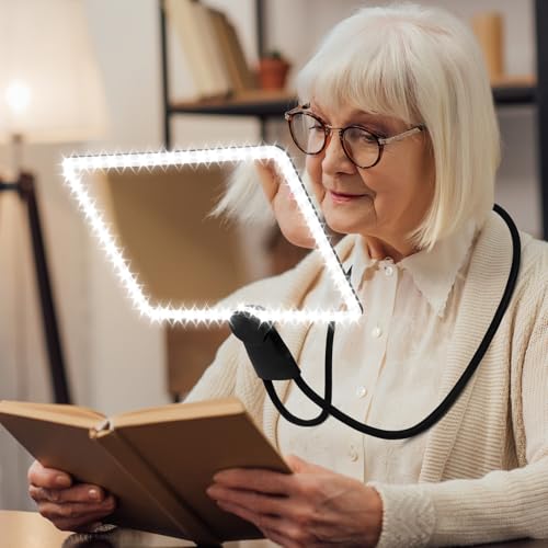 Large Hands Free Magnifying Glass with Light Full Page Magnifier for Reading with 50 Ultra-Bright LEDs and Flexible Gooseneck Neck Magnifying Glass with Light for Sewing Repair Low Vision Elderly