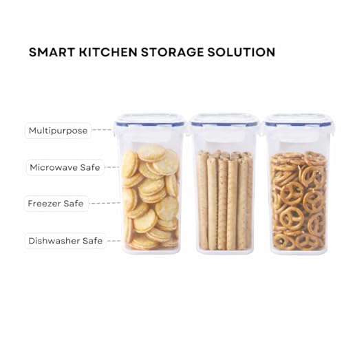 Image of LocknLock Airtight Food Storage Containers 1.2 Litre (Pack of 3) | BPA Free Plastic Kitchen Storage Dabba Set | Leakproof 4 Side Lock | Stackable Square Fridge Organizer | Transparent