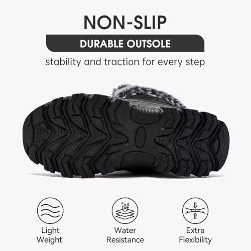 HOBIBEAR Schneestiefel für Frauen Wasserdichte Wanderstiefel für Damen Winterstiefel Warm(EU 38,Ganz schwarz)