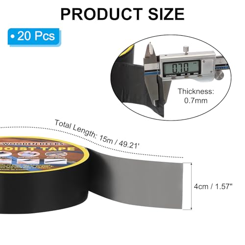 Image of PATIKIL 20 Pcs 1-9 /16 inchx15' Butyl Joist Tape for Decking Self-Adhesive Flashing Tape, Black