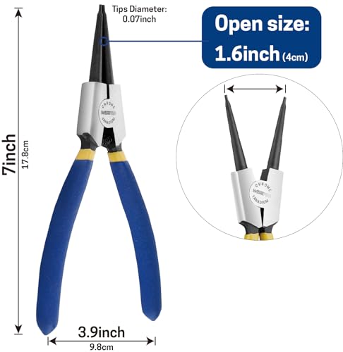 Image of 7 inch External Snap Ring Pliers with Straight Jaw, Cr-V Steel | Circlip Pliers for Retaining Ring Removal and Installation