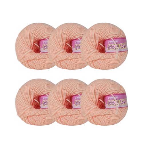 Image of Vardhman Baby Soft Yarn Pack of 6 - 4-Ply Acrylic Wool 150g Total | Soft Yarn for Knitting & Crocheting Baby Blankets, Sweaters, Toys & Accessories | 86m per 25g Ball (1, Peach)