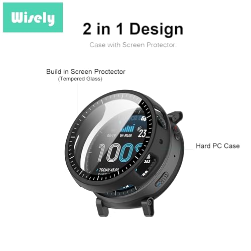 Image of Wisely Electroplate Shine Protective Slim Bumper Tempered Glass Case Cover Compatible with Amazfit Active Max - Luxury Black