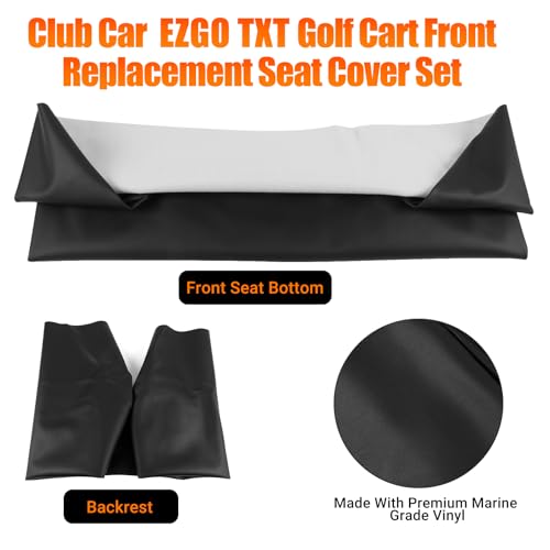 Image of Golf Cart Front Seat Covers Staple On Replacement for EZGO TXT 1995-2013 Golf Cart Black Micro Fiber Leather Seat Cover
