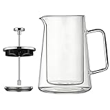 Genérico Olla a presión de vidrio,Prensa de café francesa,Hervidor aislado de doble pared de acero inoxidable de vidrio,Olla para compartir filtro doméstico,para bebidas de café y té