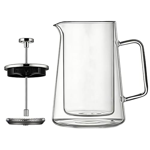 Prensa de café francesa, hervidor aislado de doble pared, olla de vidrio de 8.66 x 4.45 pulgadas con construcción de acero, resistente de 1000 g, accesorio de café con estilo moderno, prensa