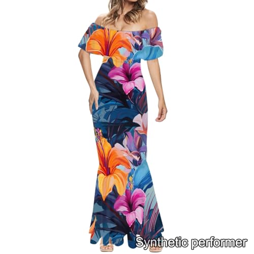 Image of Polynesian Dresses for Women Off Shoulder Maxi Dress Puletasi Samoan Dresses S-7XL
