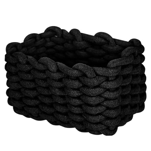 Cesta de almacenamiento de cuerda de algodón rectangular negra de 19x15x12 cm para estantes 2